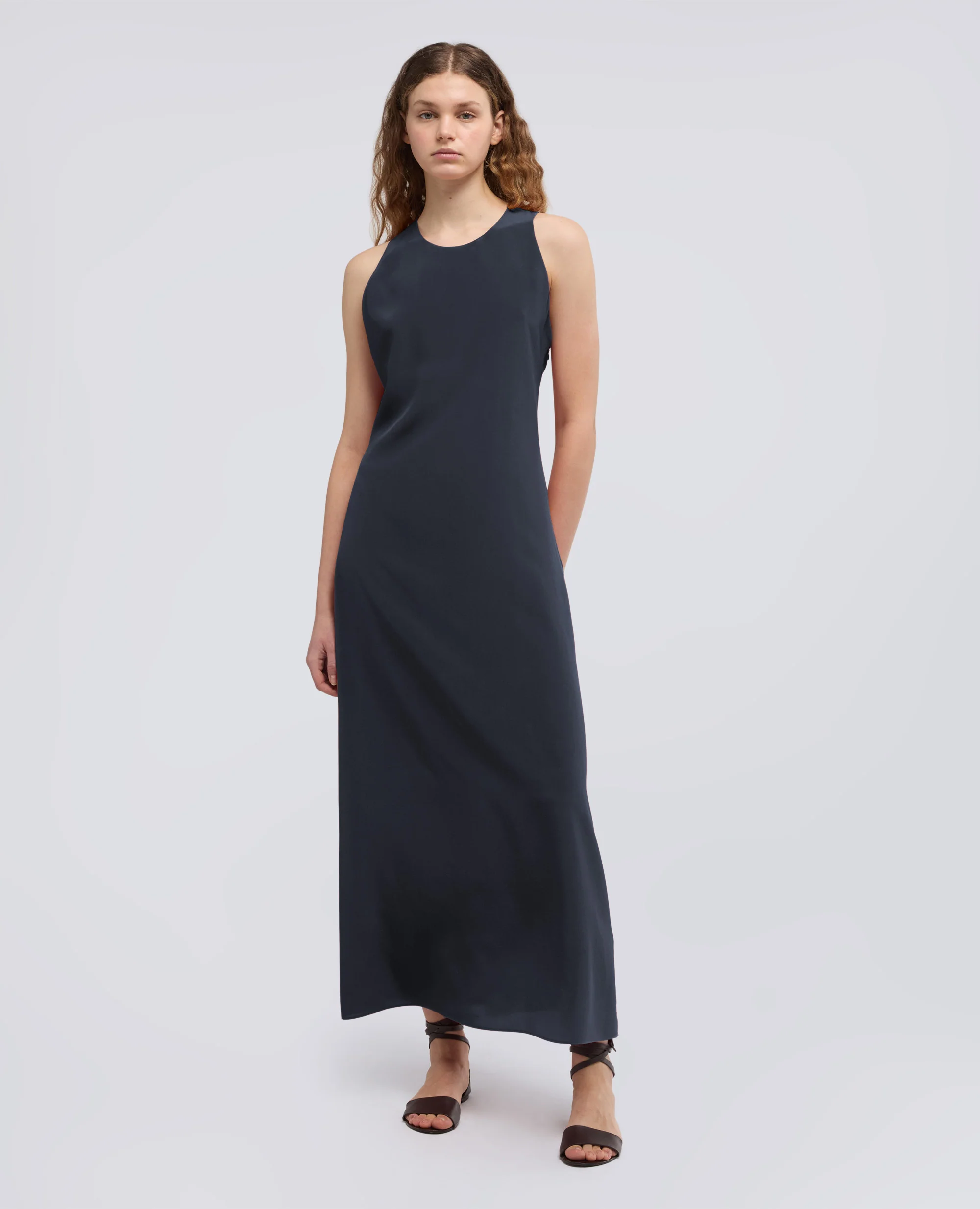 ABITO LUNGO IN CREPE DE CHINE DI SETA - NAVY - Image 2