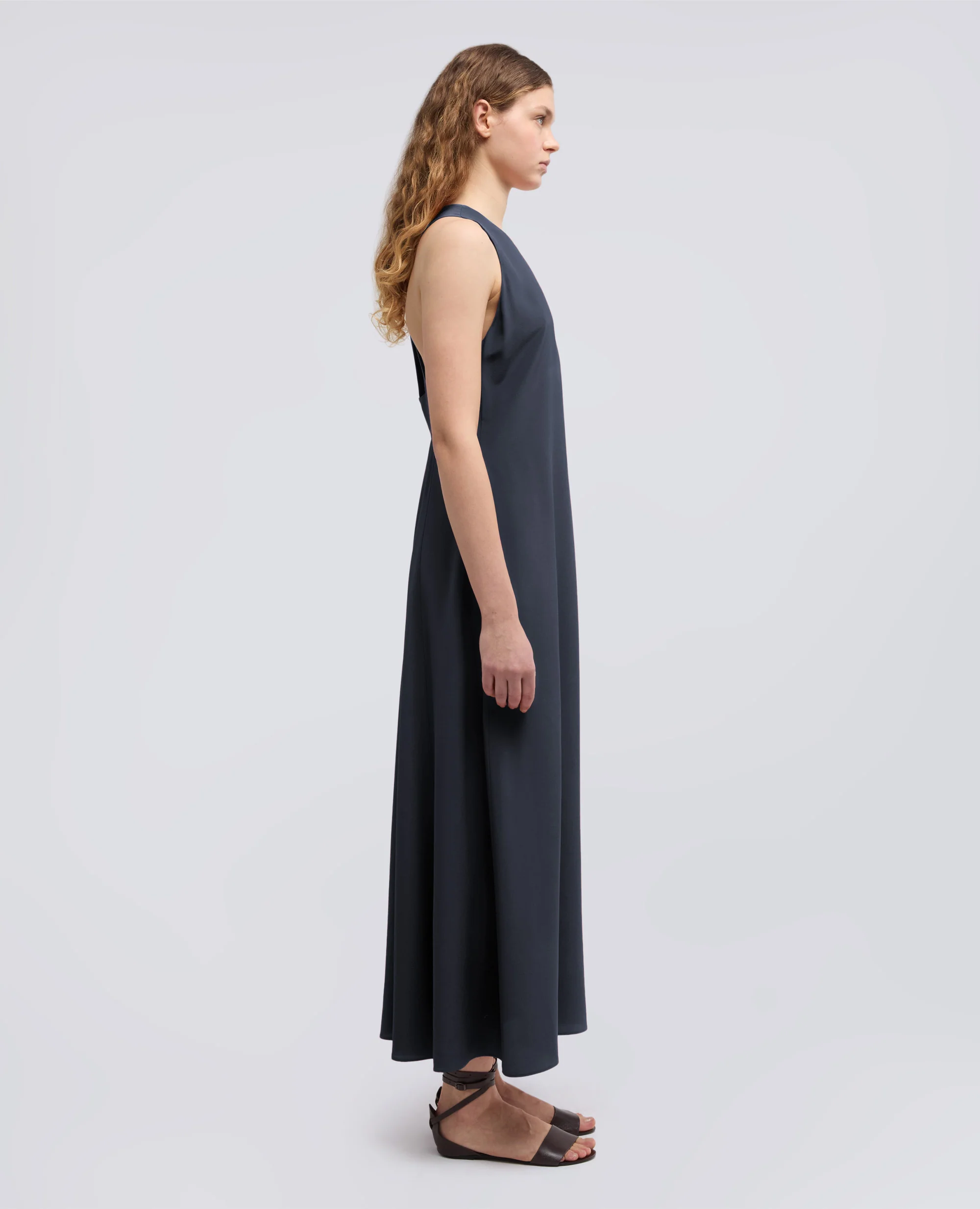 ABITO LUNGO IN CREPE DE CHINE DI SETA - NAVY - Image 3
