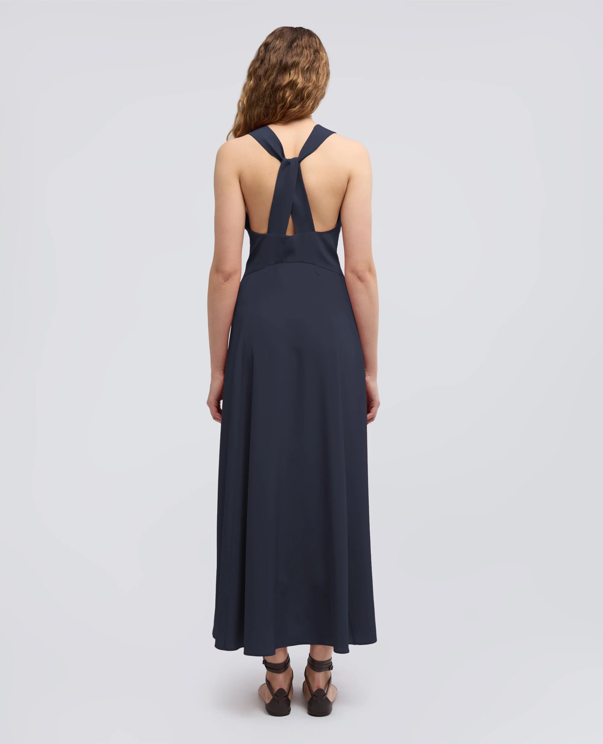 ABITO LUNGO IN CREPE DE CHINE DI SETA - NAVY - Image 4