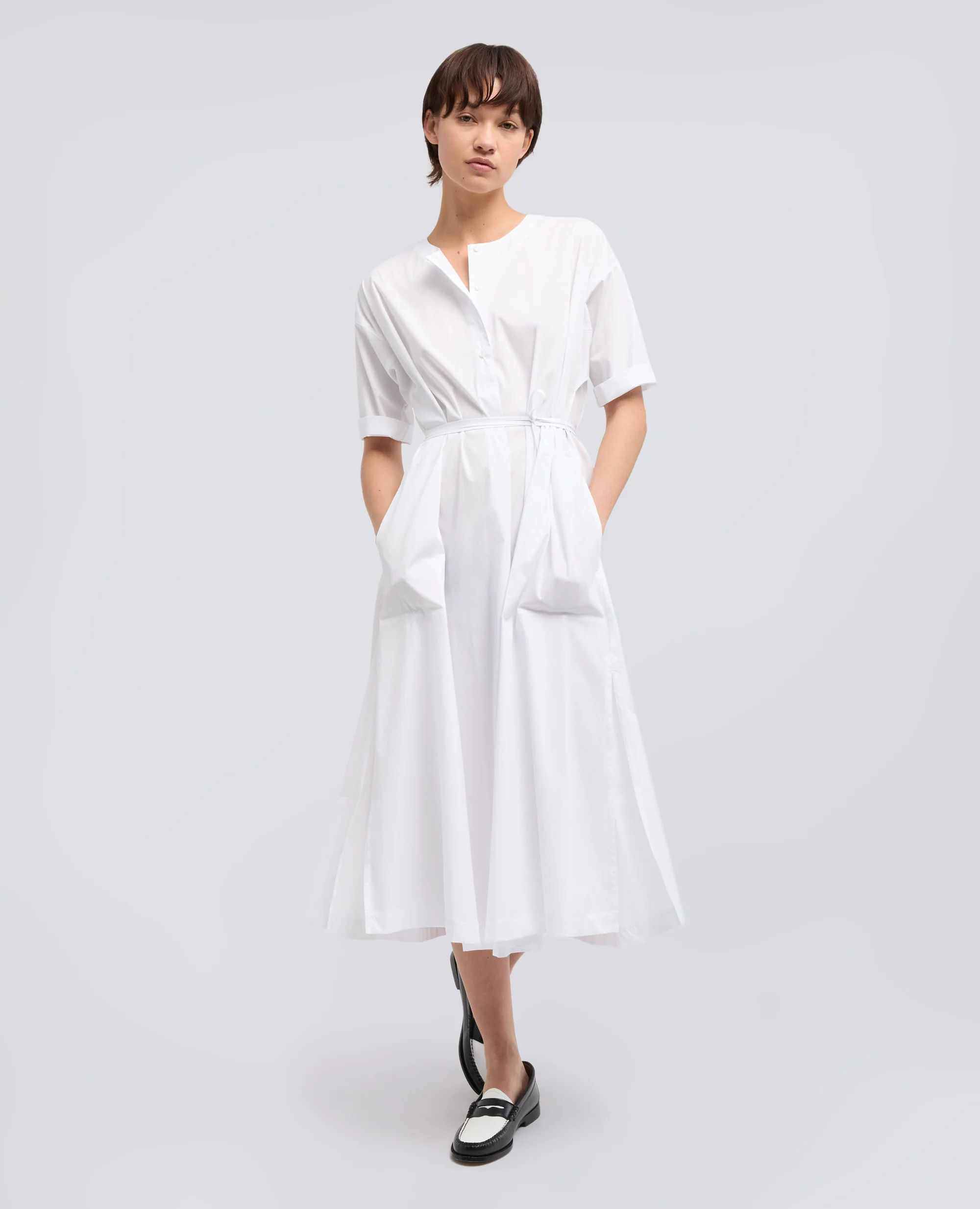 ABITO IN POPELINE DI COTONE E NYLON STRETCH - BIANCO - Image 2