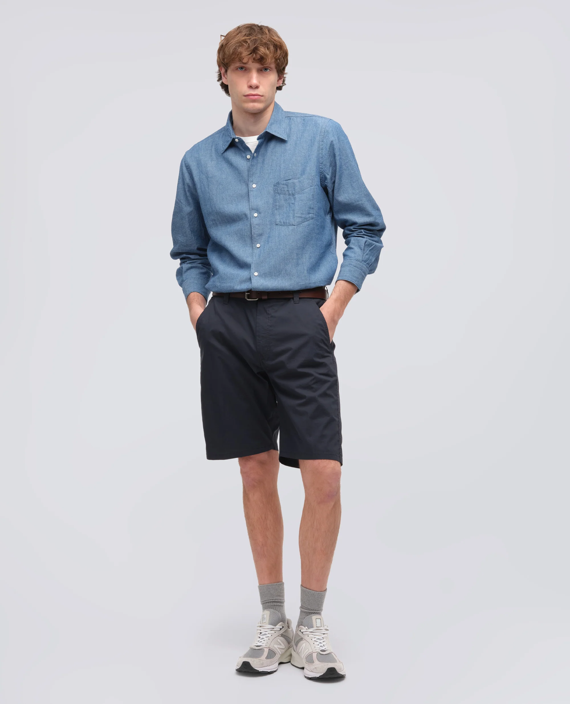 BERMUDA CHINO IN POPELINE DI COTONE E NYLON - NAVY - Image 2