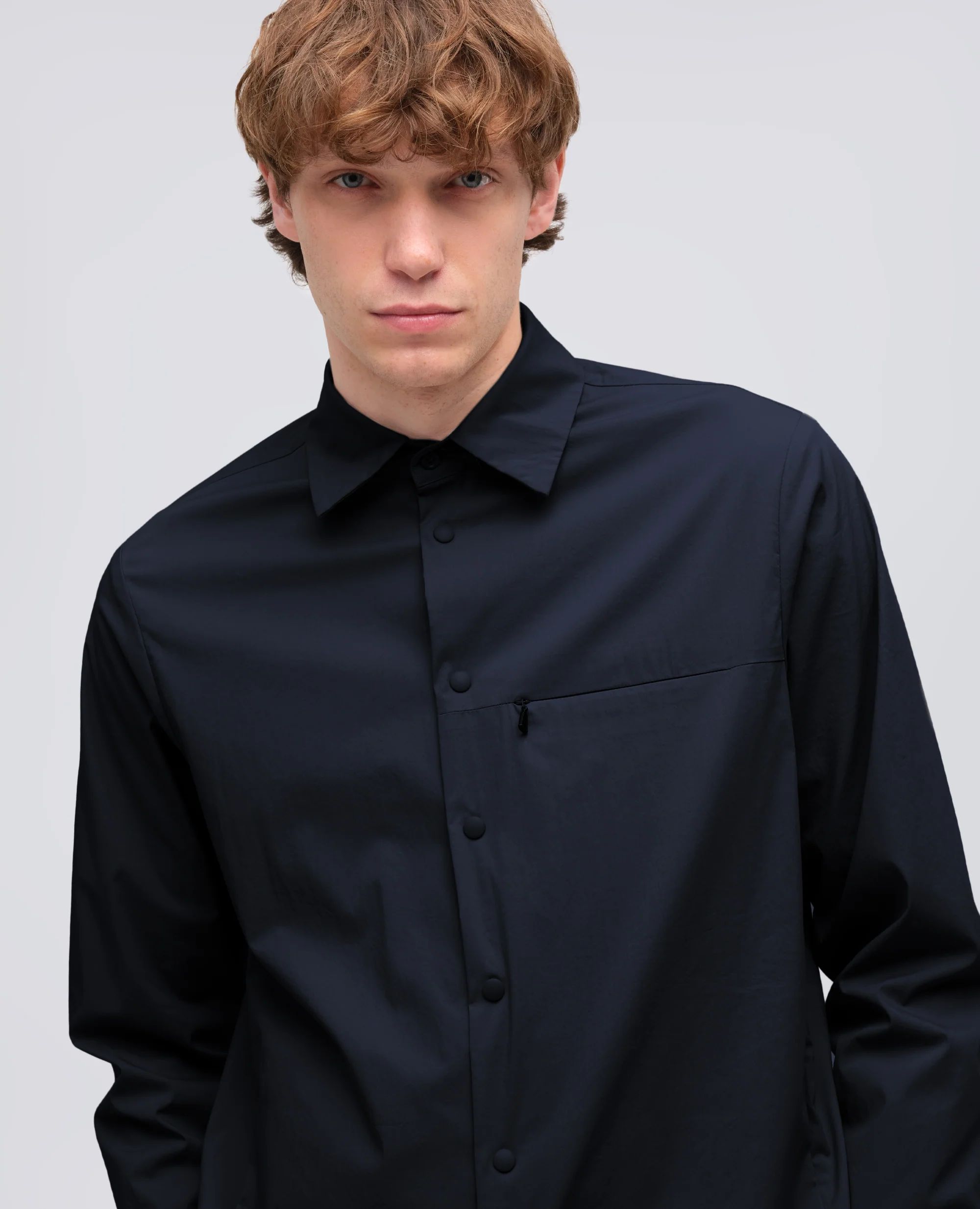 CAMICIA IN POPELINE COTONE-NYLON STRETCH - NAVY - Image 4