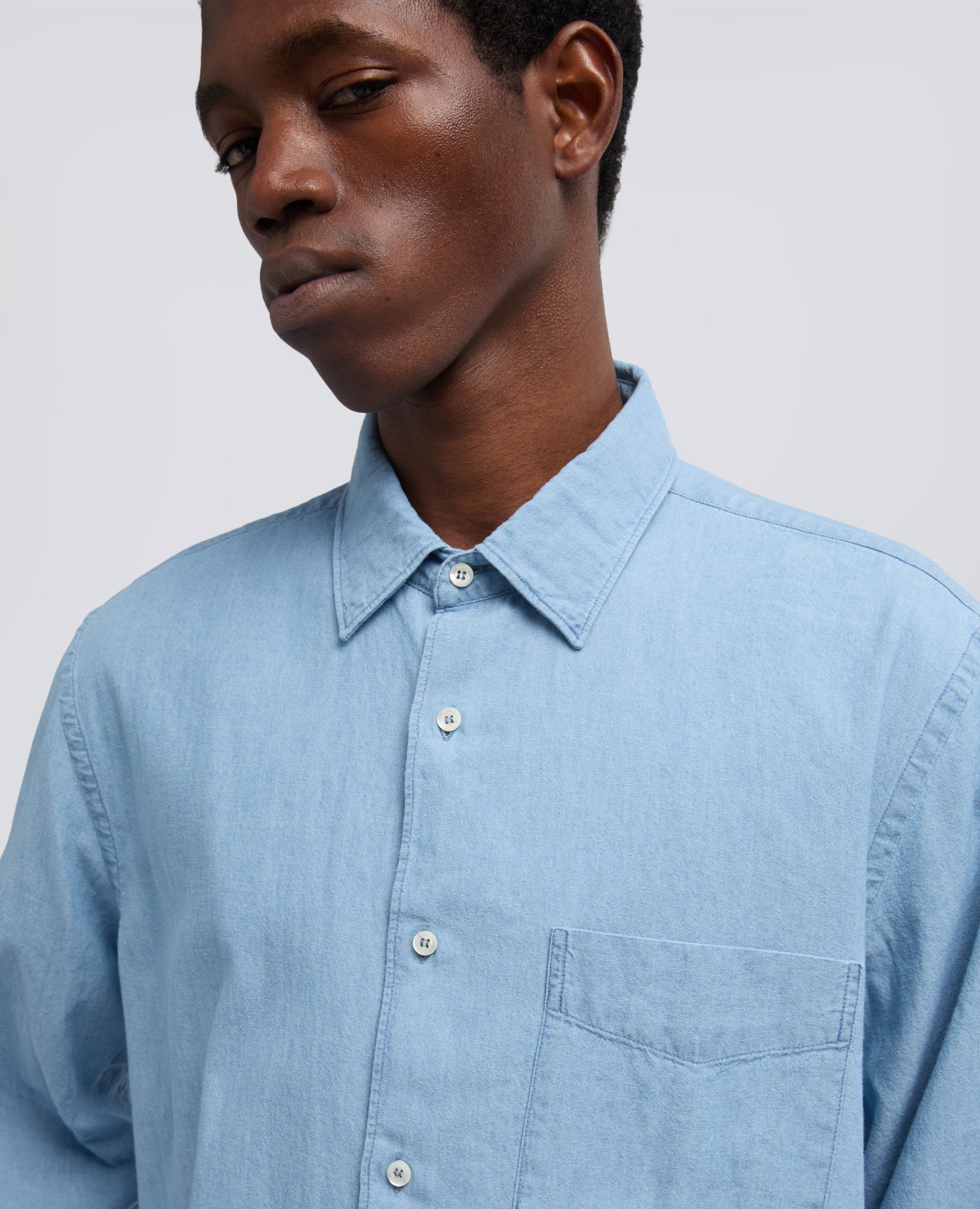 CAMICIA IN CHAMBRAY DI COTONE GIAPPONESE - DENIM CHIARO - Image 4