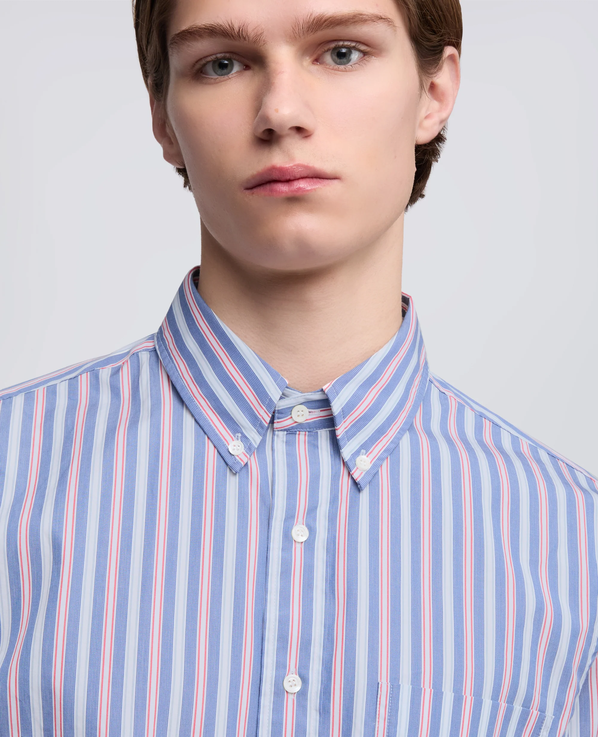 CAMICIA IN POPELINE DI COTONE OXFORD CON COLLO BUTTON DOWN - RIGA BLU - Image 4