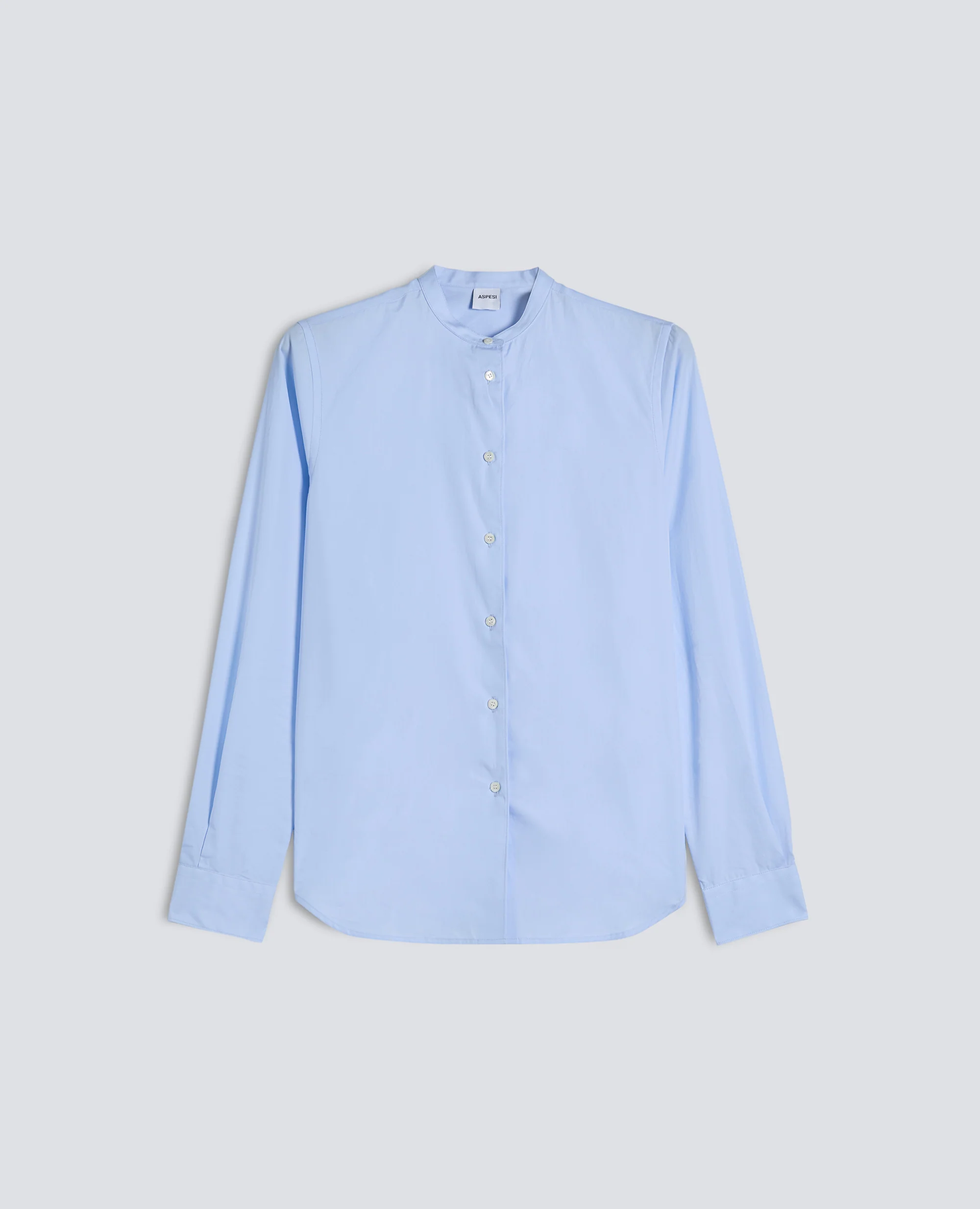 CAMICIA IN POPELINE DI COTONE CON COLLO ALLA COREANA - AZZURRO