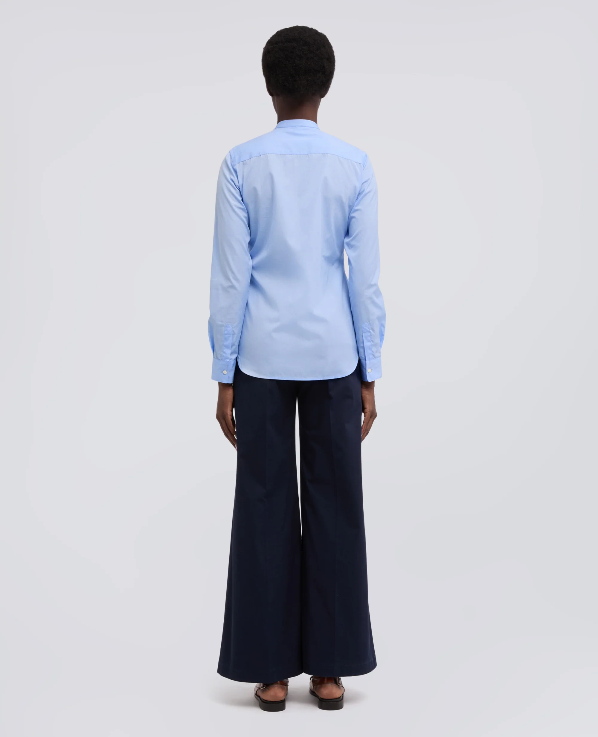 CAMICIA IN POPELINE DI COTONE CON COLLO ALLA COREANA - AZZURRO - Image 3
