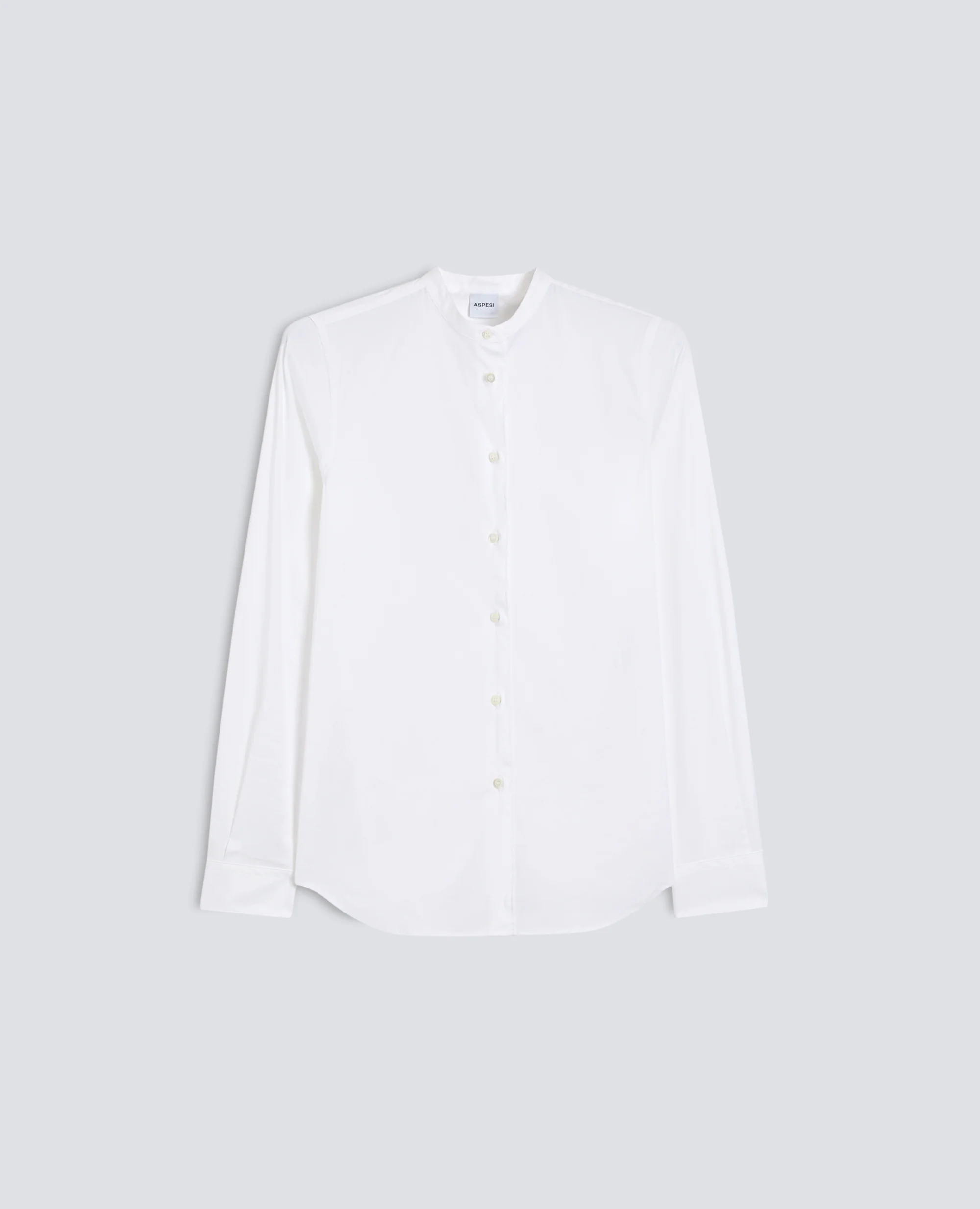 CAMICIA IN POPELINE DI COTONE STRETCH CON COLLO ALLA COREANA - BIANCO