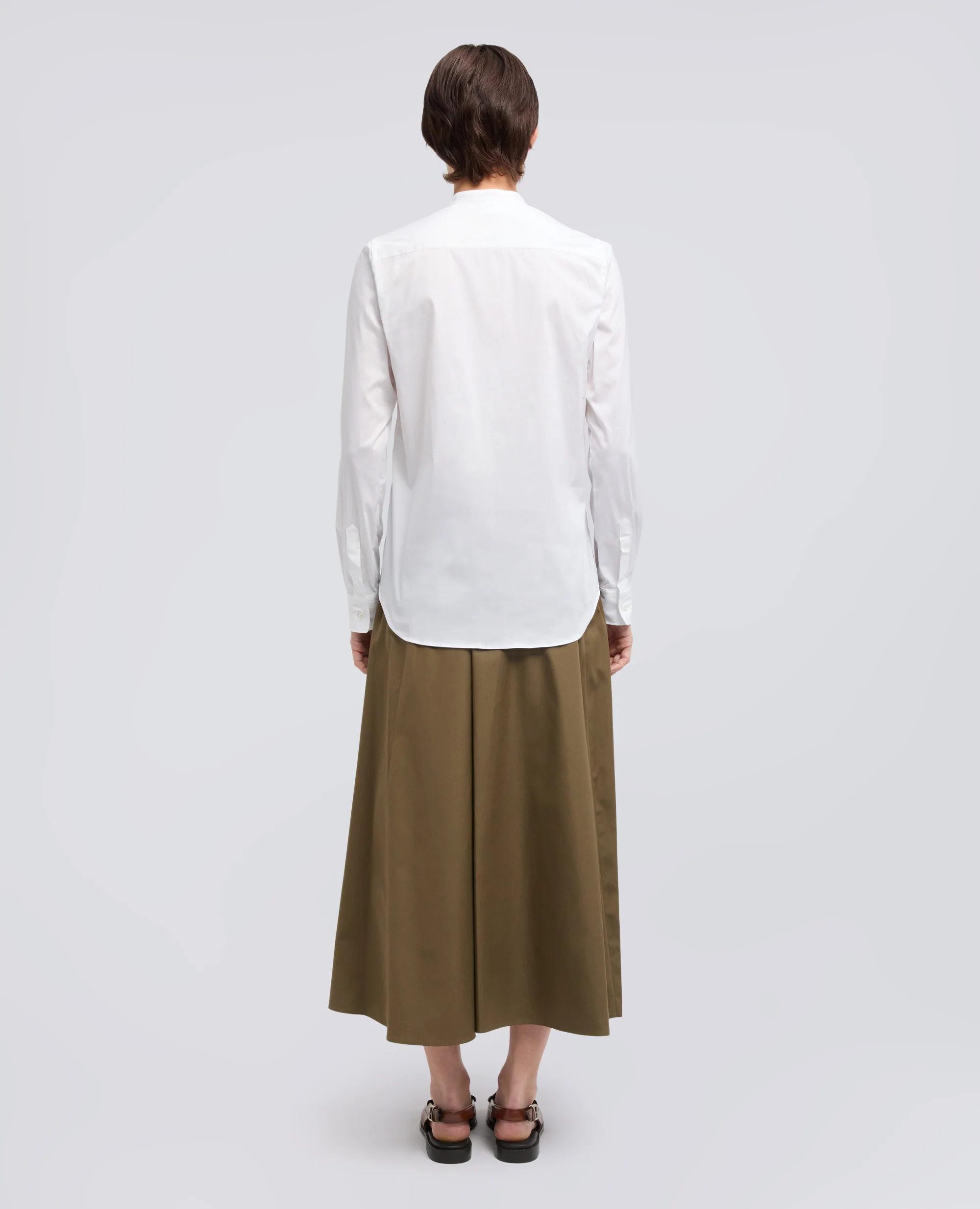 CAMICIA IN POPELINE DI COTONE STRETCH CON COLLO ALLA COREANA - BIANCO - Image 3
