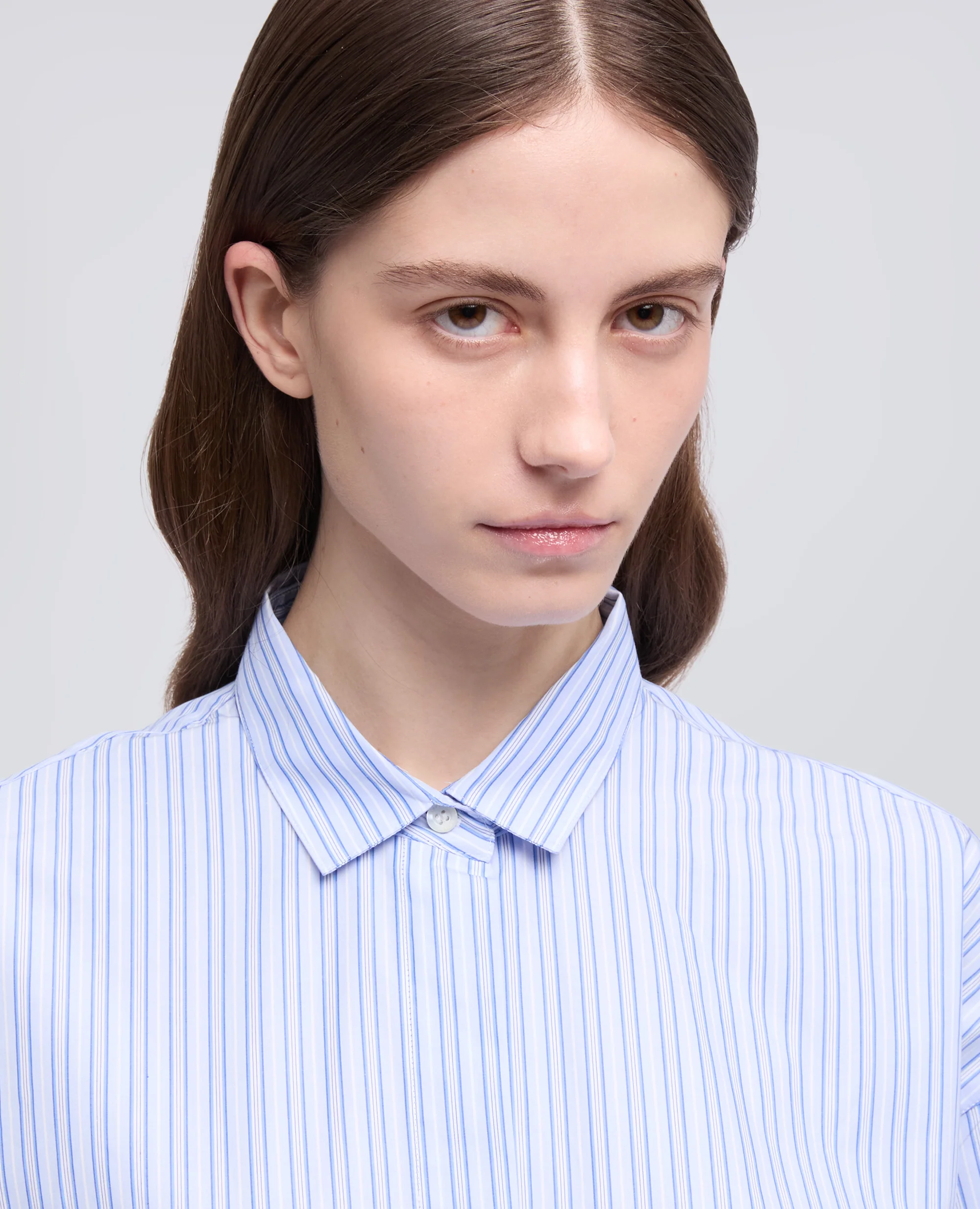 CAMICIA IN POPELINE DI COTONE A RIGHE - RIGA BLU - Image 4
