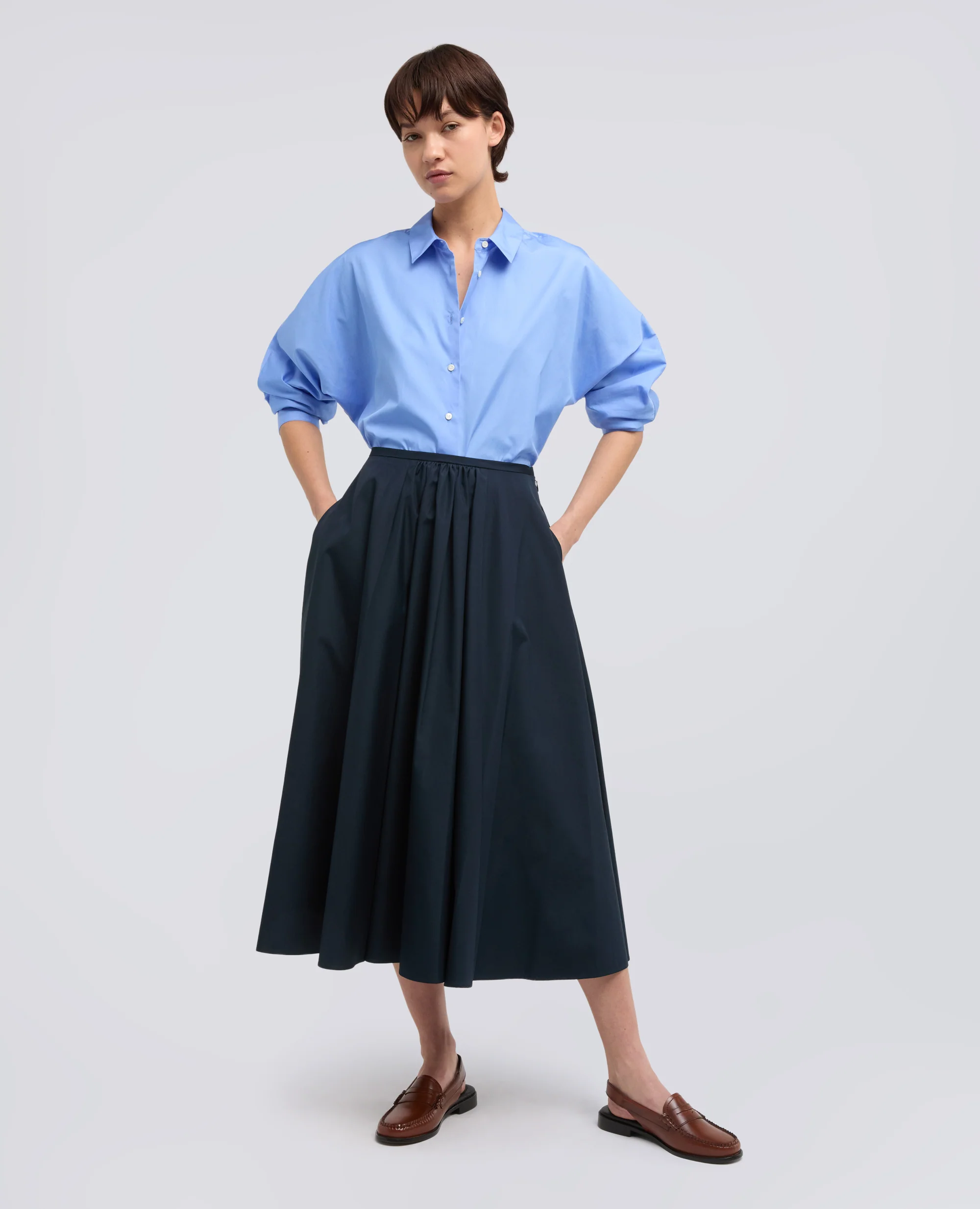 GONNA IN POPELINE COTONE - NAVY - Image 2