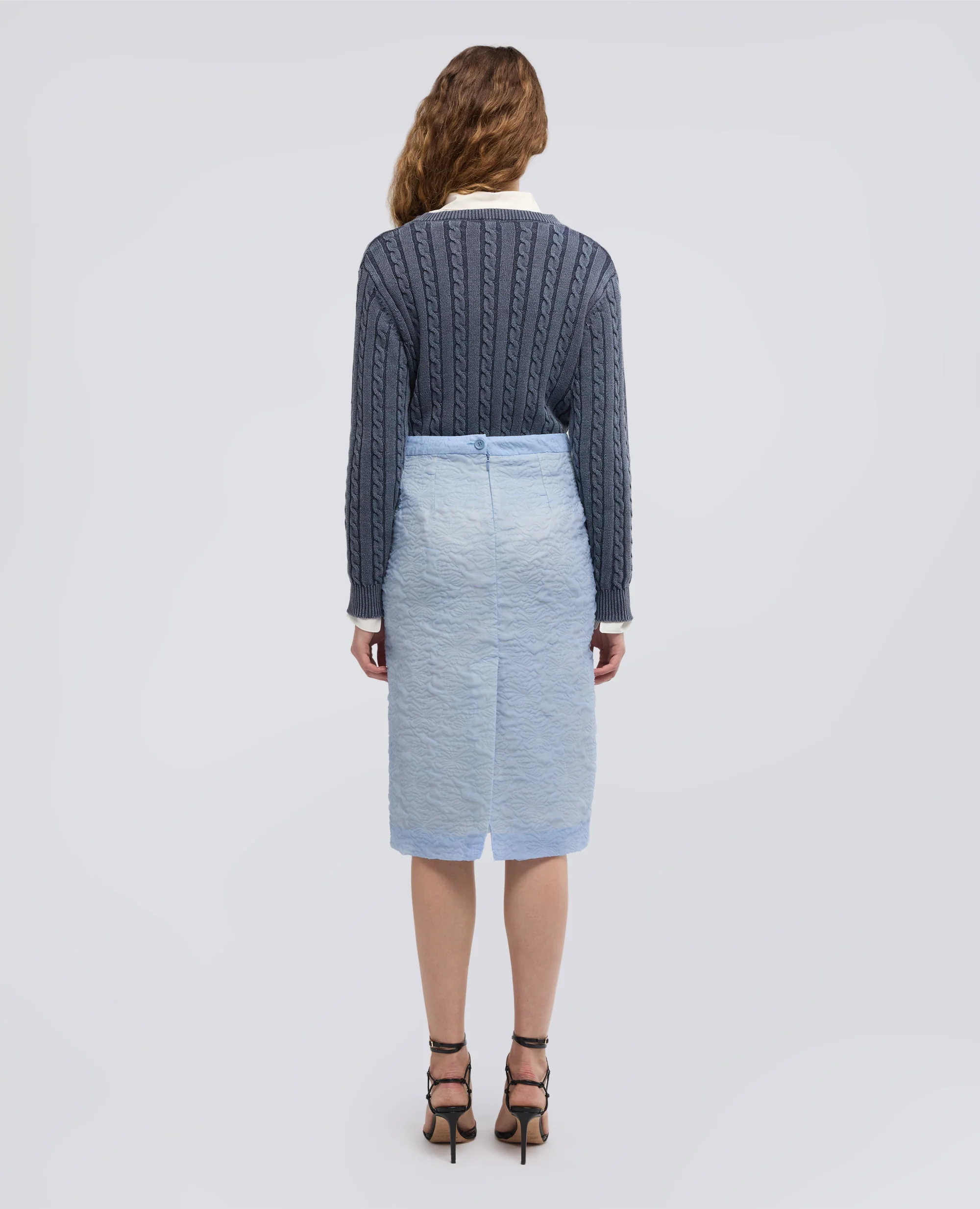 GONNA TUBINO IN CLOQUE DI COTONE E NYLON - AZZURRO - Image 3