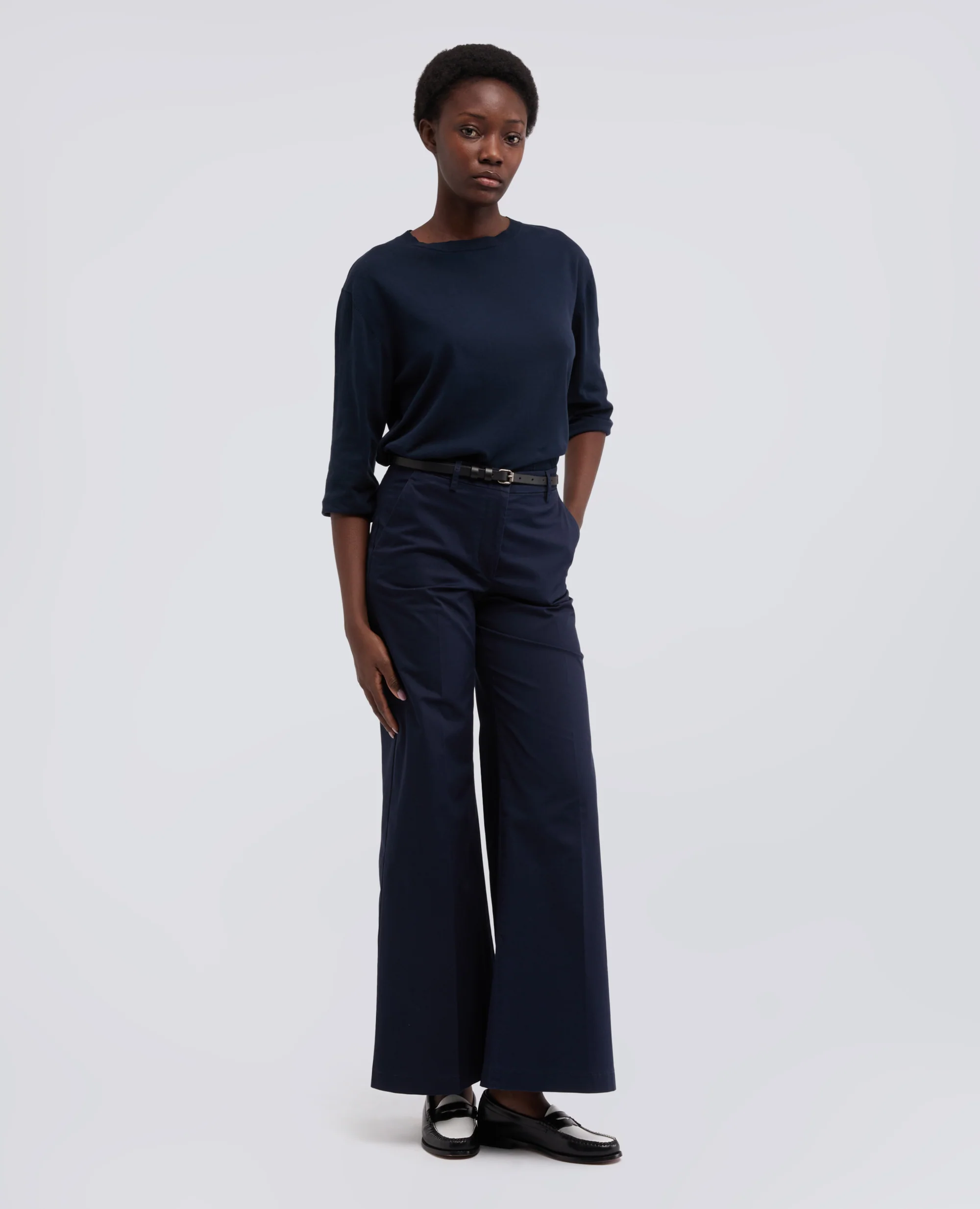 MAGLIA SCOLLO A BARCHETTA IN PURO COTONE - NAVY - Image 2