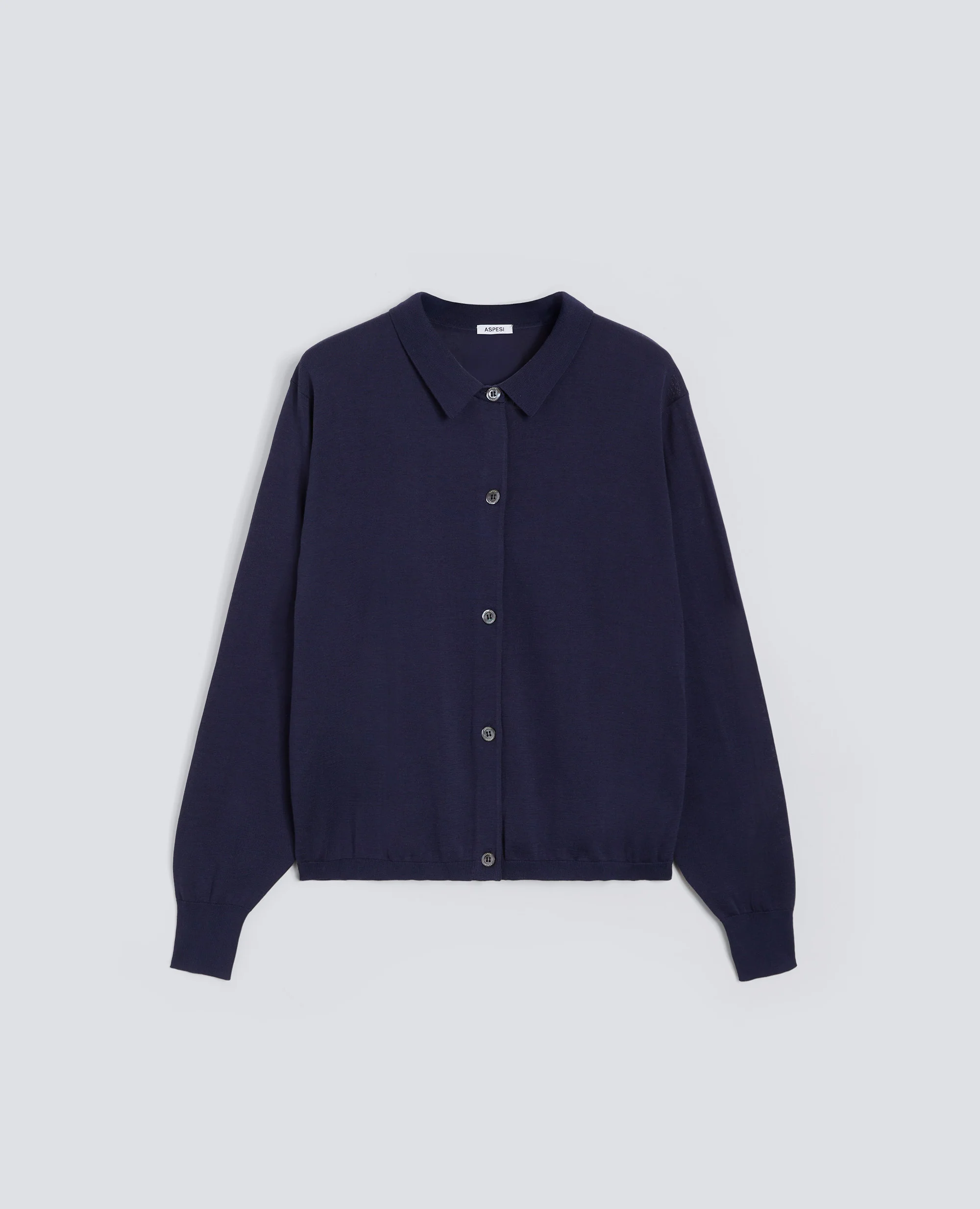CARDIGAN CON COLLETTO IN MISTO COTONE, SETA E LINO - NAVY