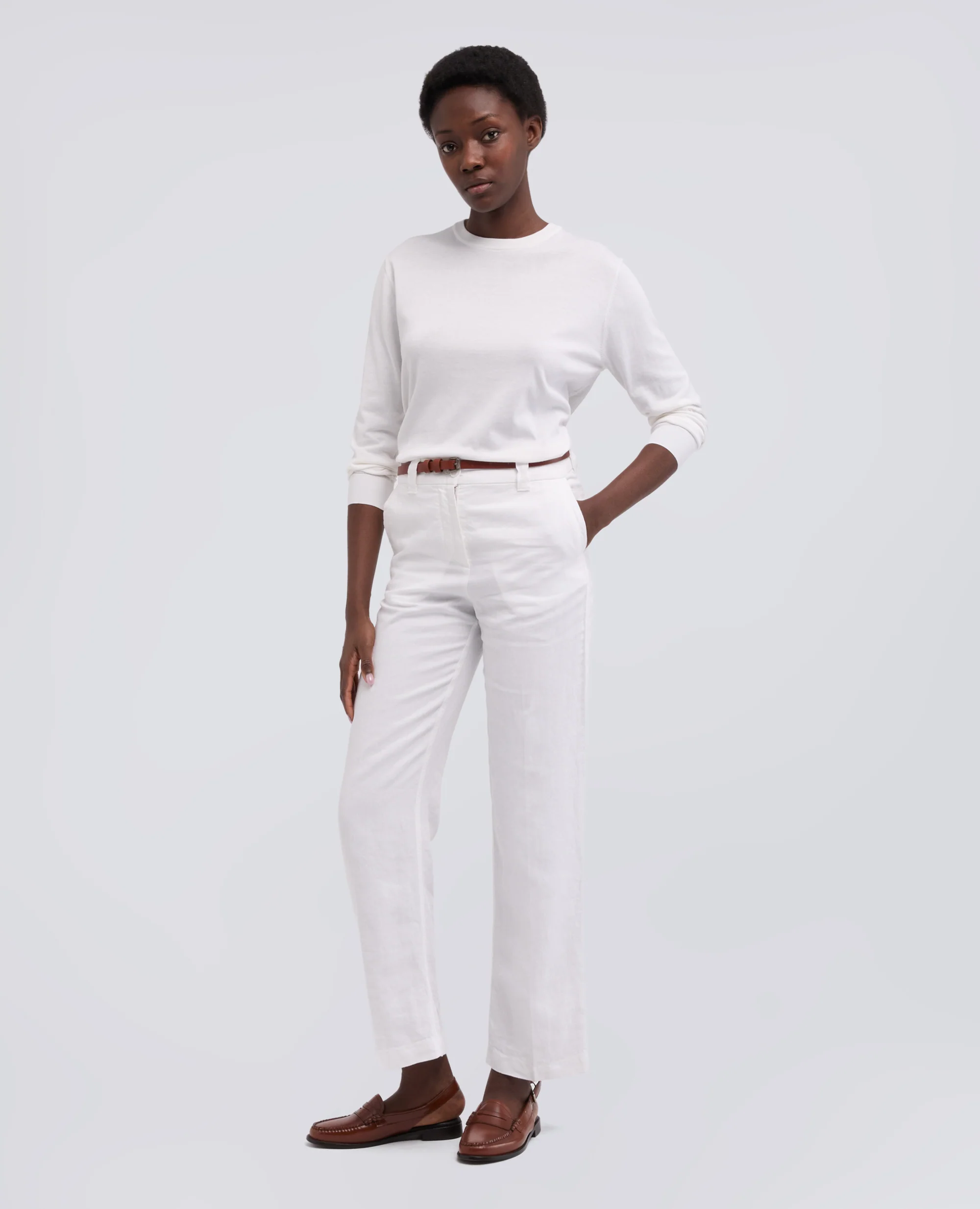 MAGLIA GIROCOLLO IN MISTO COTONE, SETA E LINO - BIANCO - Image 2
