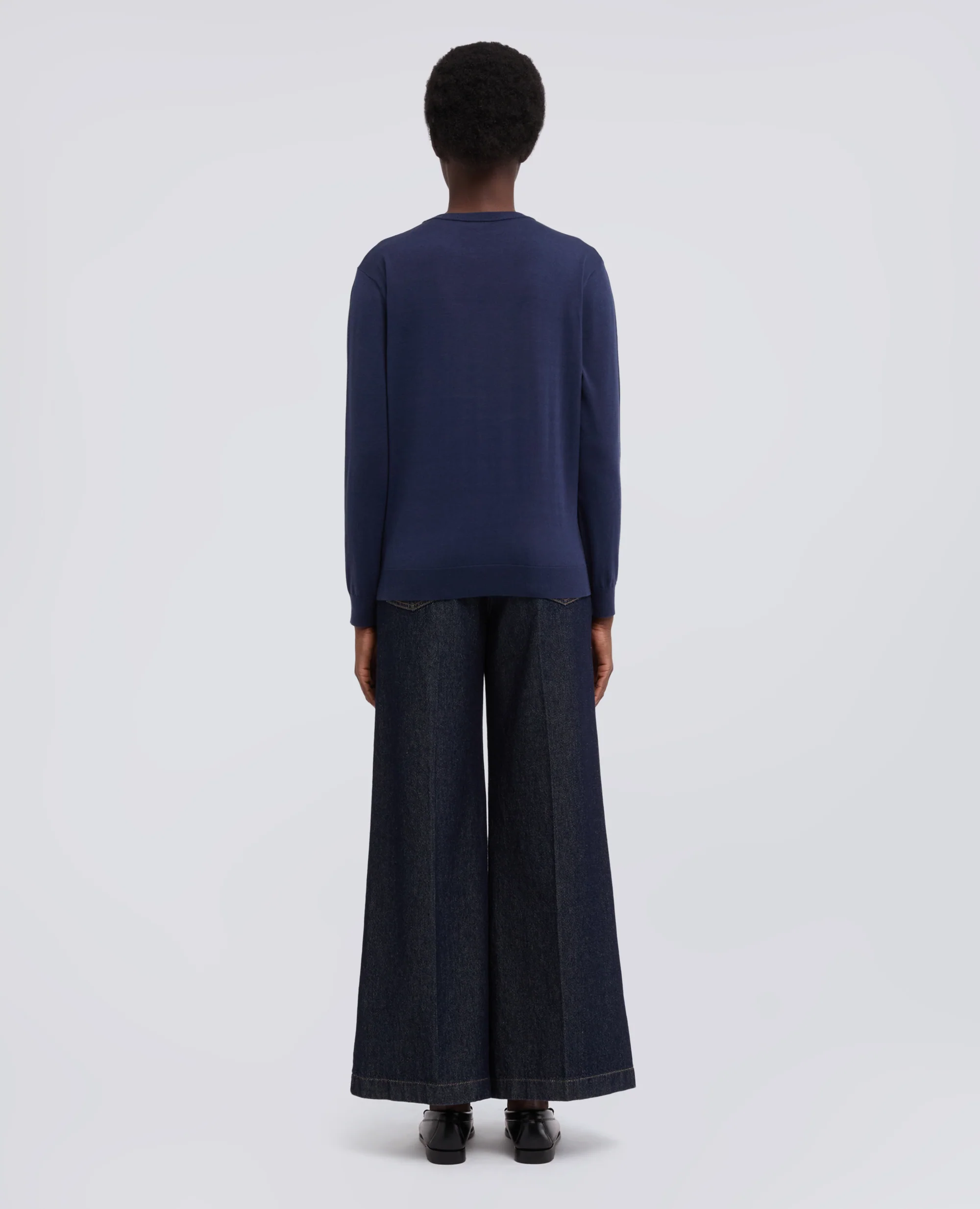 MAGLIA GIROCOLLO IN MISTO COTONE, SETA E LINO - NAVY - Image 3