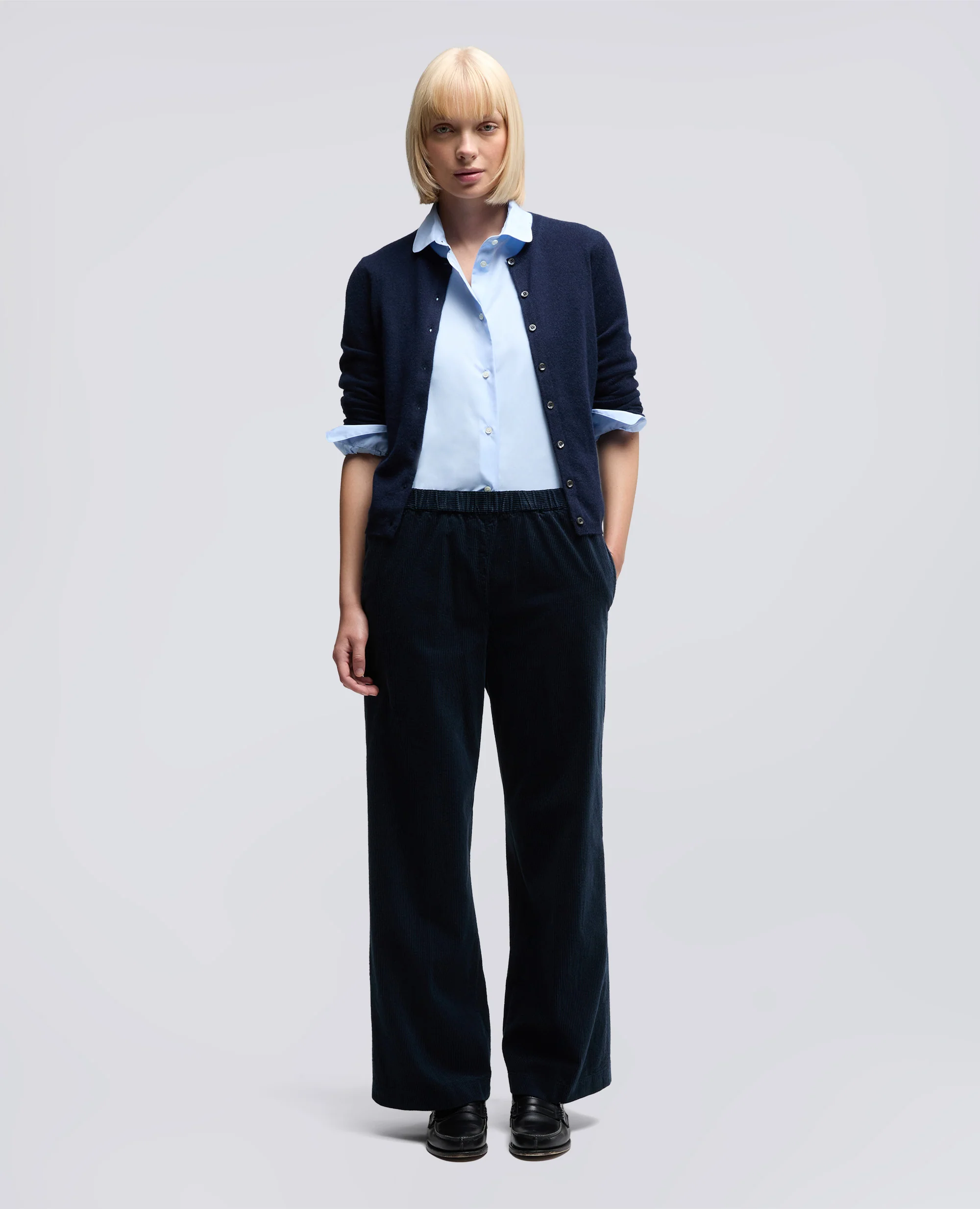 PANTALONE AMPIO IN VELLUTO A COSTE - NAVY - Image 2