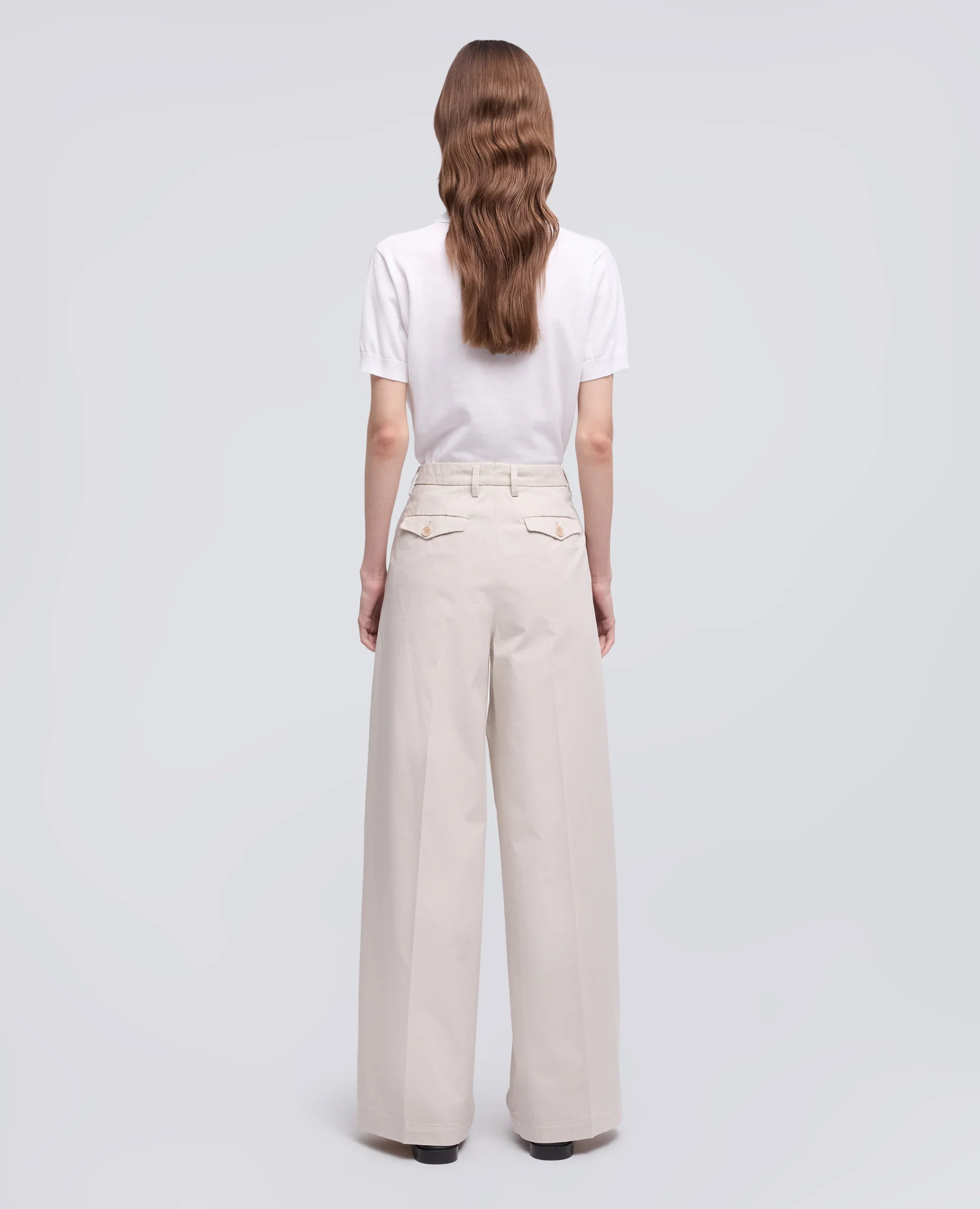 PANTALONE CLASSICO IN EXTRA FINE TWILL DI COTONE TINTO PEZZA - CAPSULE AA - GESSO - Image 3