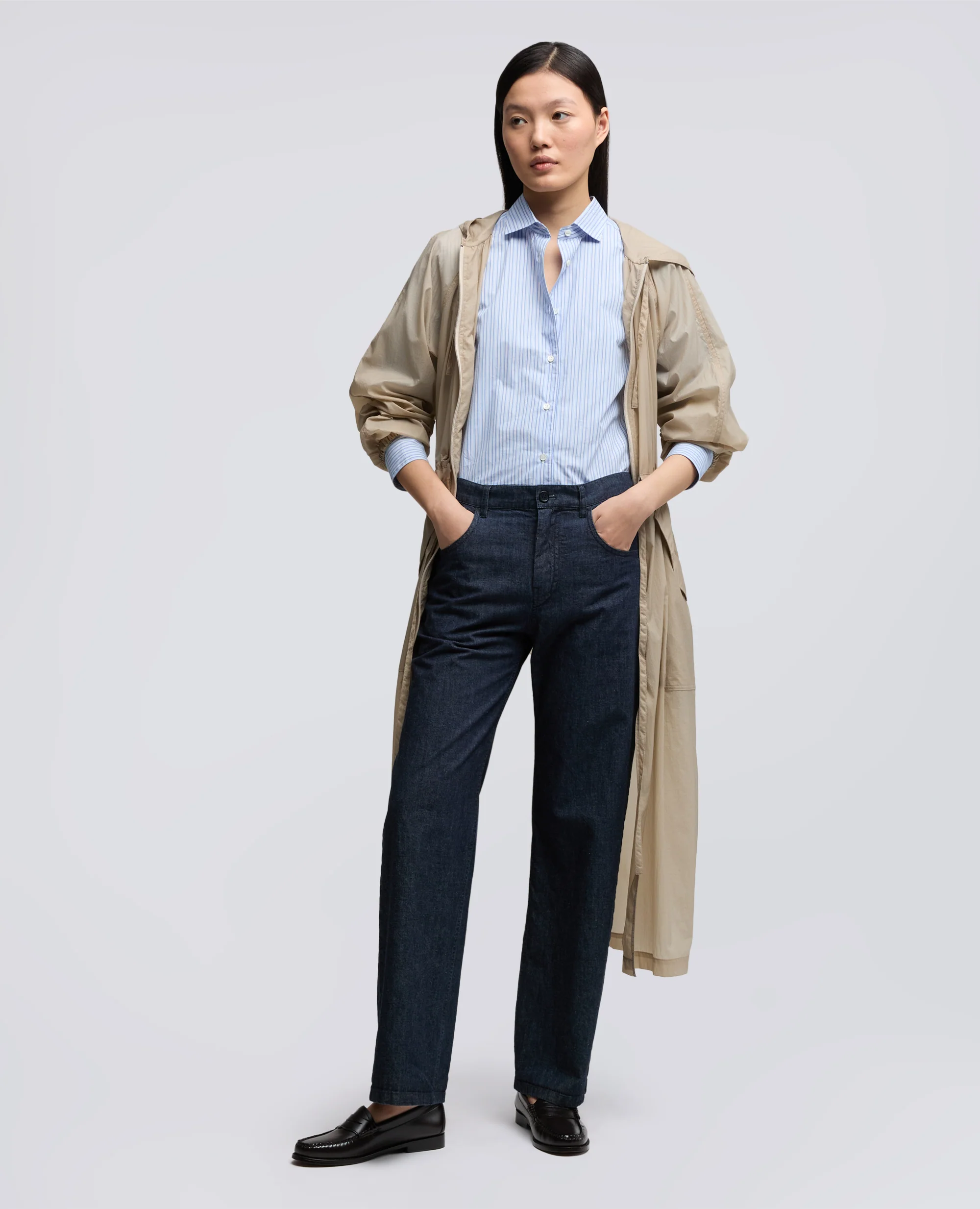 PANTALONE IN DENIM DI COTONE LEGGERO - DENIM SCURO - Image 2