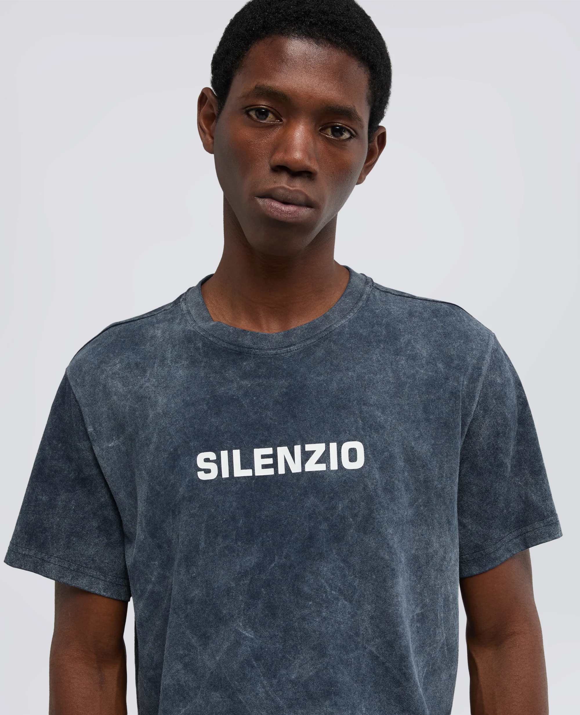 T-SHIRT -SILENZIO- IN JERSEY DI COTONE SHADY EFFECT - NAVY SHADY - Image 4