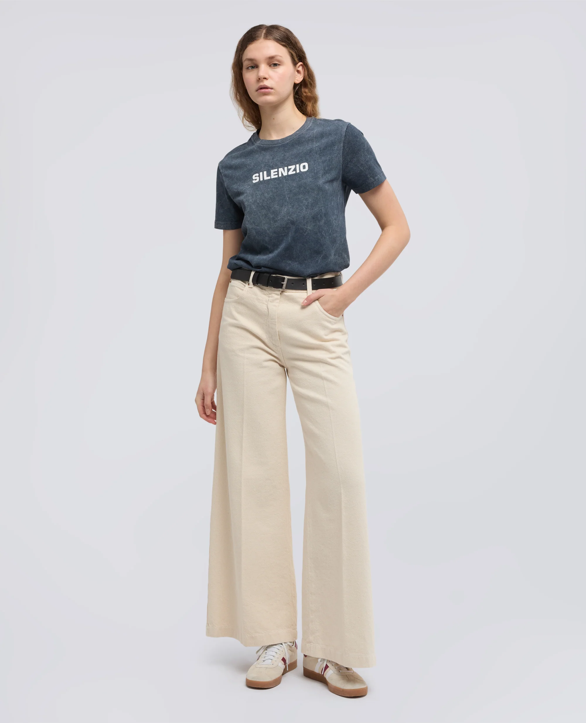 T-SHIRT IN JERSEY DI COTONE CON STAMPA -SILENZIO- - NAVY SHADY - Image 2