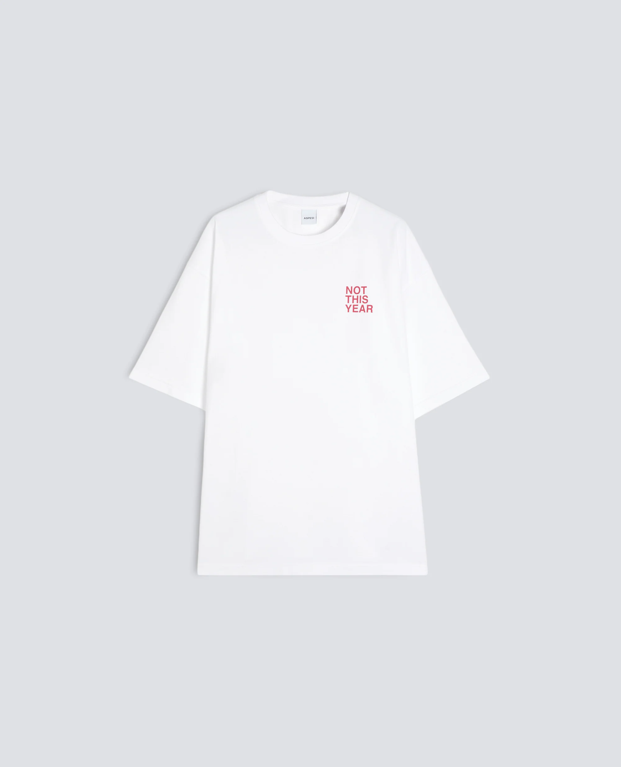 T-SHIRT -NOT THIS YEAR- IN JERSEY DI COTONE - BIANCO+SCRITTA ROSSA