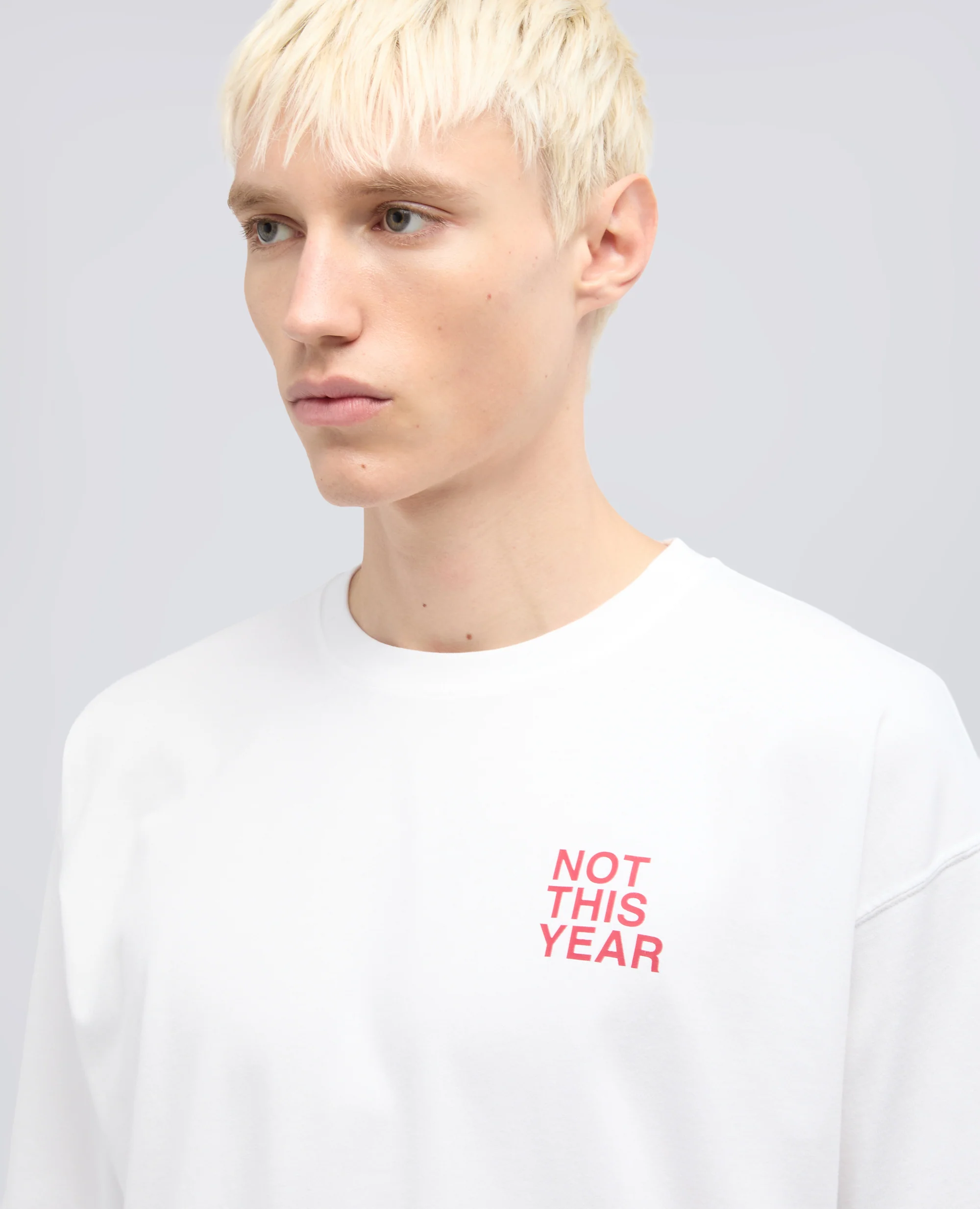 T-SHIRT -NOT THIS YEAR- IN JERSEY DI COTONE - BIANCO+SCRITTA ROSSA - Image 4