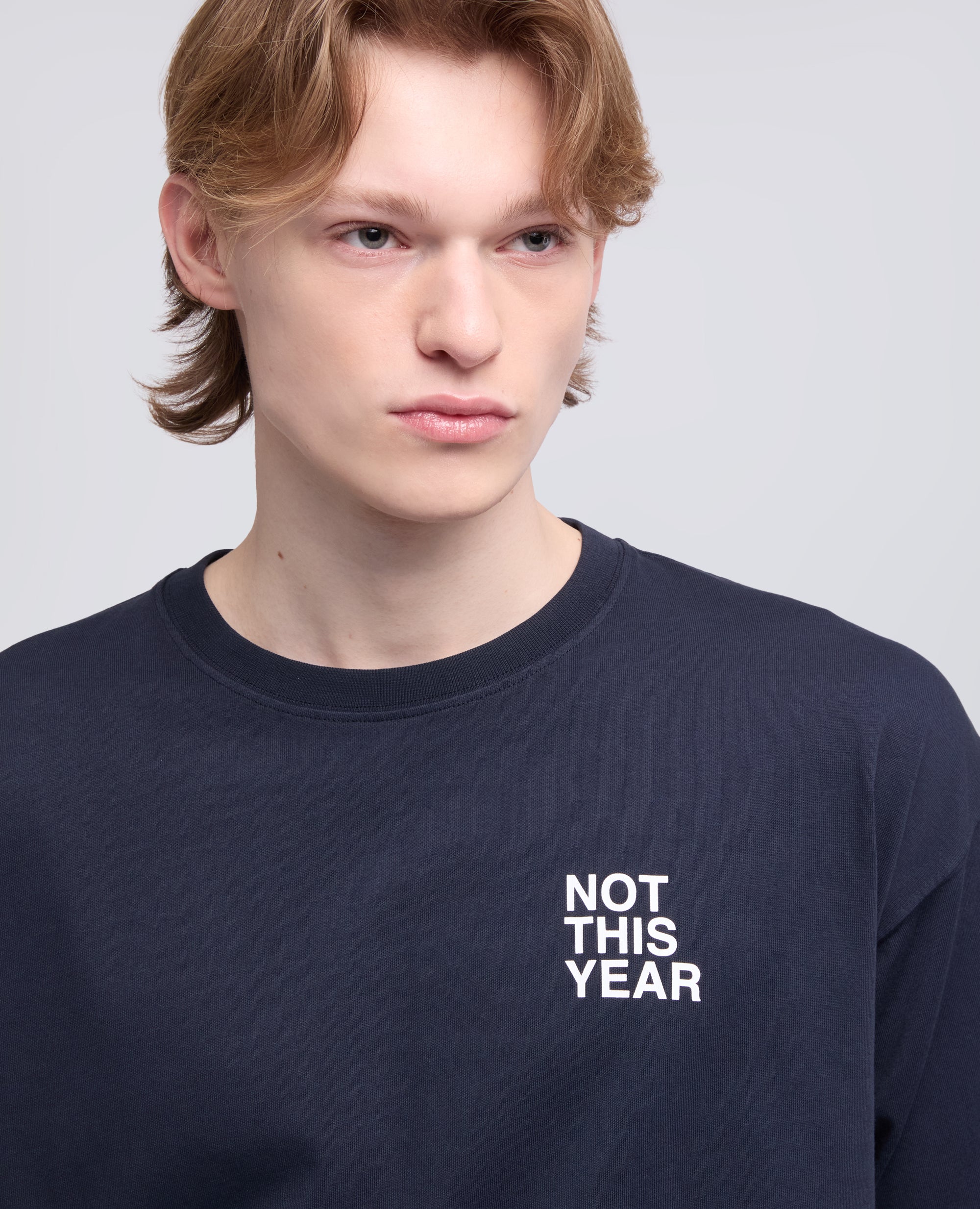 T-SHIRT -NOT THIS YEAR- IN JERSEY DI COTONE - NAVY+SCRITTA BIANCA - Image 4